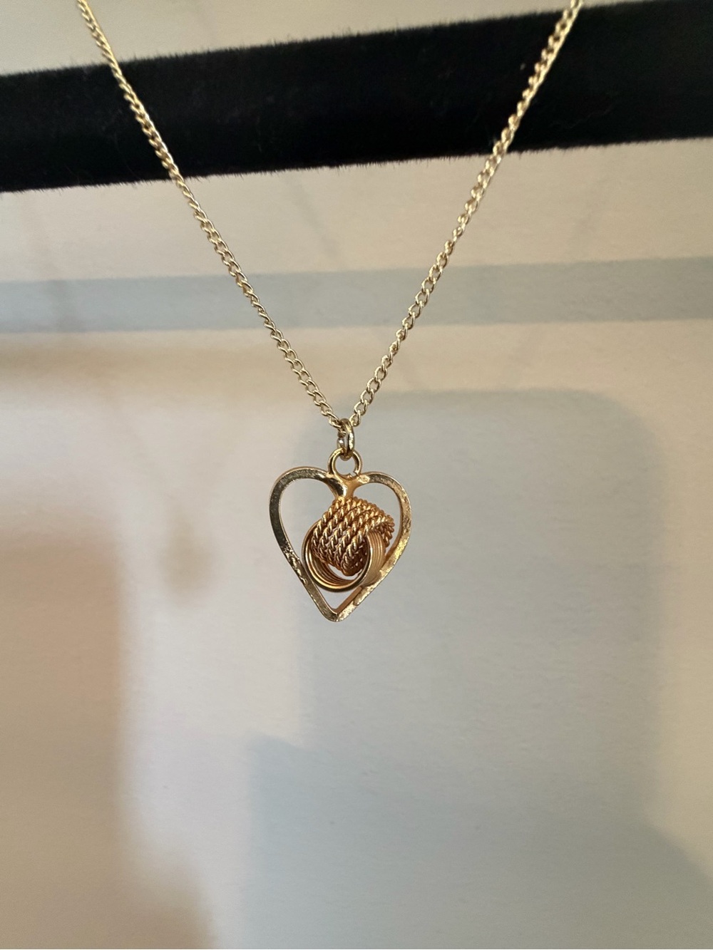 Gold Heart Pendant Necklace with Rope Knot Center - Women's Jewelry